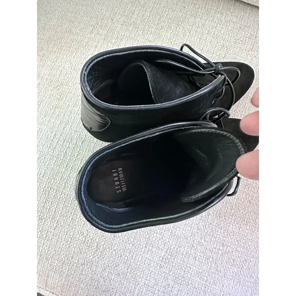 Stuart Weitzman Women's Black Suede‎ Ankle Booties Side 7.1/2 M